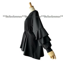 ★Belles*★送料185円★新品M～L対応★春★主役級のフリル袖*ロングテールチュニック*異素材切替*ボリューム袖*ゆったりチュニック*361黒_画像5