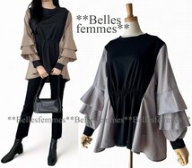 ★Belles*★送料185円★新品M～L対応★春★主役級のフリル袖*ロングテールチュニック*異素材切替*ボリューム袖*ゆったりチュニック*182662_画像1