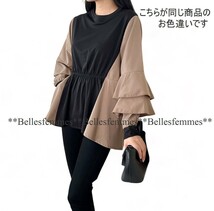 ★Belles*★送料185円★新品M～L対応★春★主役級のフリル袖*ロングテールチュニック*異素材切替*ボリューム袖*ゆったりチュニック*361黒_画像3