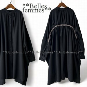 ★Belles*★新品★*送料185円*春モード*M~L/LLの方も*ドルマンたっぷり長め丈*後ろギャザーチュニックブラウス*582*ブラック★羽織り