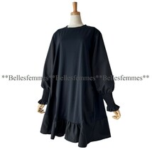 ★Belles*★送料185円★新品M～L対応★*大人可愛い*ボリューム袖とフレアデザイン*たっぷり長め丈チュニックワンピース*590黒×黒_画像4