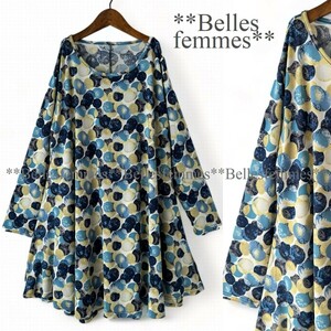 ★Belles*★送料185円★新品M～L対応★*春チュニック*とろみ感のAラインシルエット*たっぷり長め丈フレアチュニック2423272イエロー*ミセス