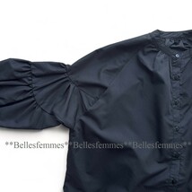 ★新品★*送料185円★*トレンド感のボリューム袖*バンドカラー*ポワン袖チュニックブラウス*★Belles*611ブラック*M～L*ベストインナー._画像10