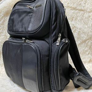 極美品 ●TUMI トゥミ リュック バックパック ビジネスバッグ クリエイティビティ 黒 ブラック レザー バリスティックナイロン A4 大容量
