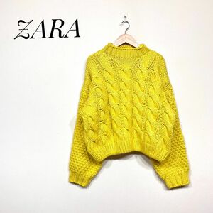 ZARA ザラ ハイネックニット セーター 黄色 ケーブル編み 春色 M