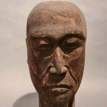 ◆木彫 人物 頭◆ 時代彫刻人物像古材武神像仏頭人形頭部_画像5