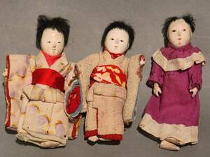 ◆女児 小抱き人形 豆人形 三体◆ 日本人形豆人形有職人形衣装人形