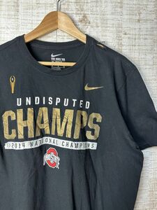 ☆ビッグサイズ US古着 NIKE ナイキ アメフト OHIO オハイオ プリント Tシャツ ブラック黒 訳アリ【XL】コットン　　　　　　　◆4432◆