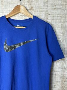 ☆US古着 NIKE ナイキ Tシャツ DRI-FIT スポーツ ドライ 速乾 スウォッシュ ロゴ プリント ブルー青【M】コットンポリ　　　　　　◆4441◆