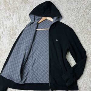 希少◎L/リバーシブル/バーバリーブラックレーベル/ジップアップパーカー ノバチェック ホースロゴ コットン 黒 BURBERRY BLACK LABEL 2way