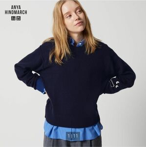 アニヤハインドマーチ ネイビー UNIQLO ユニクロ ANYA HINDMARCH ニット クルーネックセーター Mサイズ