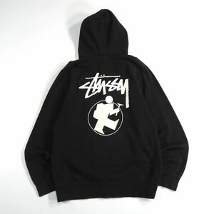 希少 USA製 OLD STUSSY ステューシー ジップアップ パーカー Mサイズ フーディー ブラック 黒 両面プリント ロゴ シャドーマン