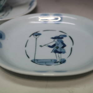 有田焼 百合型コーヒー 碗皿 南蛮人 異人柄 手描き 染付 藍色の画像4