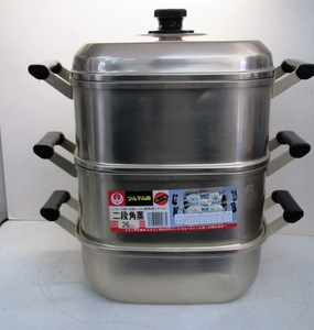 ツルマル印 二段角型蒸し器 26cm 茶碗蒸し セイロ 