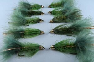 完成品フライ Conehead Woolly Bugger Green #6 12本 (792)