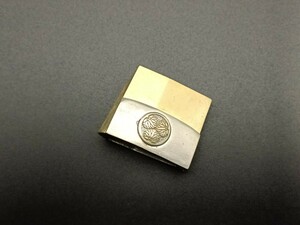 A12　日本刀装具　二重はばき　家紋の図　三つ葉葵　金工品　透　銅製　ハバキ　重さ34G　刀剣美術