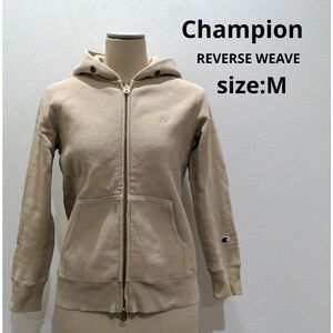 Champion リバースウィーブ レディース 両ジップ パーカー ベージュ Ｍ