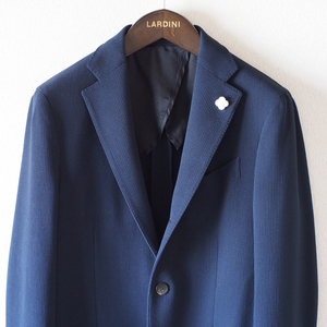 美品 44 新品ブートニエール付 LARDINI NAVY JACKET WOOL ラルディーニ ネイビー ジャケット ウール 100% 新ロゴ 紺 春夏秋