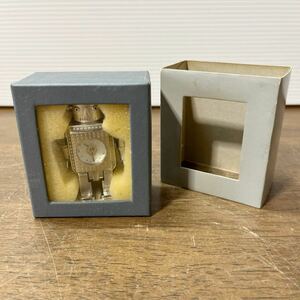 ロボット時計 ミニ 丸型 箱入り 時計 シルバーカラー 可愛い 置き時計 (4-3