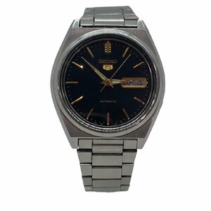 USED SEIKO セイコー 5 7009-876A 黒文字盤 自動巻き AUTOMATIC シルバー ステンレススチール 防水 腕時計 時計 文字盤 動作品 稼働品