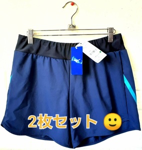 (2枚セット♪) mizuno ランニング/フィットネス 他 ショートパンツ/短パン Women's ミズノ (XL) ネイビー