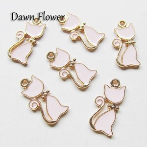 【D-0936】10pcs　ねこ　20×10mm　ピンク　チャーム　ハンドメイドパーツ