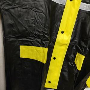 イエローブラック ビニール合羽 レインスーツ レインコート 上下セット 黄色黒色の画像5