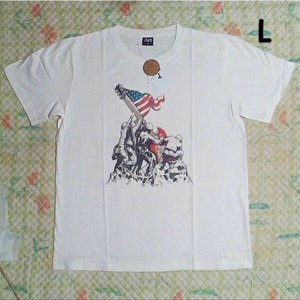 ② L 新品 USA COTTON 薄手 半袖 プリントTシャツ 【 フリーダム 】白 バングラデシュ製 Art BRANDS