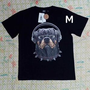 M 新品 USA COTTON 薄手 半袖 プリントTシャツ 【 ブルドッグ 】 黒 バングラデシュ製 Art BRANDS