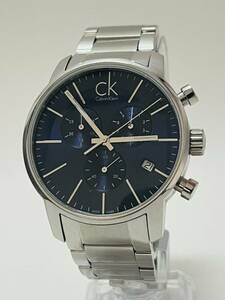 動作未確認　CK Calvin Klein カルバンクライン 腕時計 K2G 271 ステンレス クロノグラフ 青文字盤 メンズ