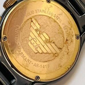 動作未確認 EMPORIO ARMANI エンポリオアルマーニ クォーツ腕時計 AR-1410 メンズ 時計 ブラック クロノグラフ ベルト切の画像3