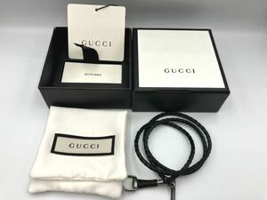 #A77060:GUCCI グッチ レザーブレスレット Ag925 アクセサリー バングル ブラック 箱・保存袋あり 中古