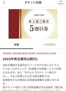 リゾートトラスト　５割引券　株主優待　アプリ譲渡 1枚　エクシブ、トラスティ他　即日対応