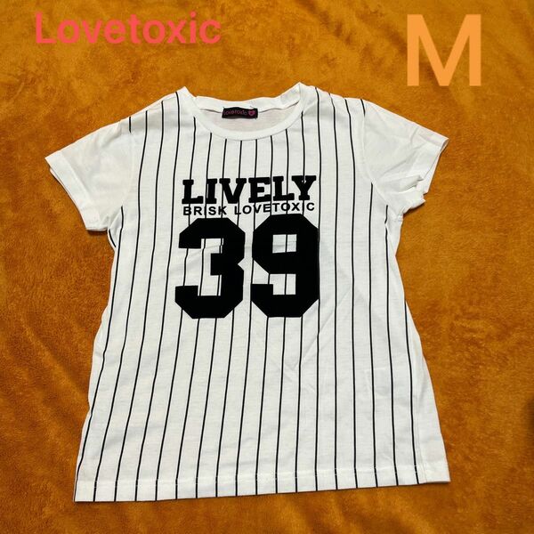 Lovetoxic M 半袖Tシャツ　美品　ラブトキ　ストライプ　ユニホーム風　薄手　女の子　小学生