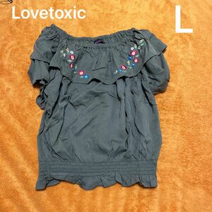 Lovetoxic L カーキー　刺繍　オフショルにもできます　女の子　子供服　ラブトキ　涼しい　シンプル