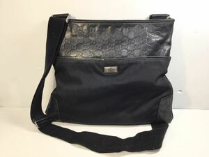 [2024]GUCCI グッチ 161822 GG柄☆ナイロン×レザー ショルダーバッグ クロスボディ★レディース メンズ ブラック系♪斜め掛け 売り切り!!