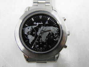 * unused Agnes B men's chronograph wristwatch world map pattern ( black ) *