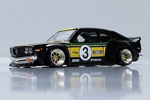 絶版 希少 マツダ RX-3 改 サバンナ 深リム ワタナベ シャコタン ツライチ カスタム ワークス チンスポ グラチャン 旧車 改造 JDM (1/64)