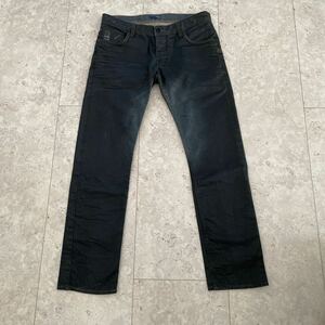 w33 良好 G-STAR RAW 3301 コーティングストレッチデニムパンツ 黒系 ブラック系 ATTACC LOW STRAIGHT GS RAW 01 ジースターロウ