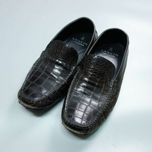 ランバンコレクション LANVIN レザー型押し ドライビングローファー ブラウン メンズ 26 1/2