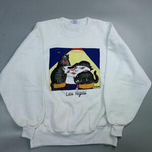 USA製 ハワイ 90s クレイジーシャツ crazy shirts クリバンキャット ラスベガス スウェット トレーナー 白 メンズ M アメリカ古着