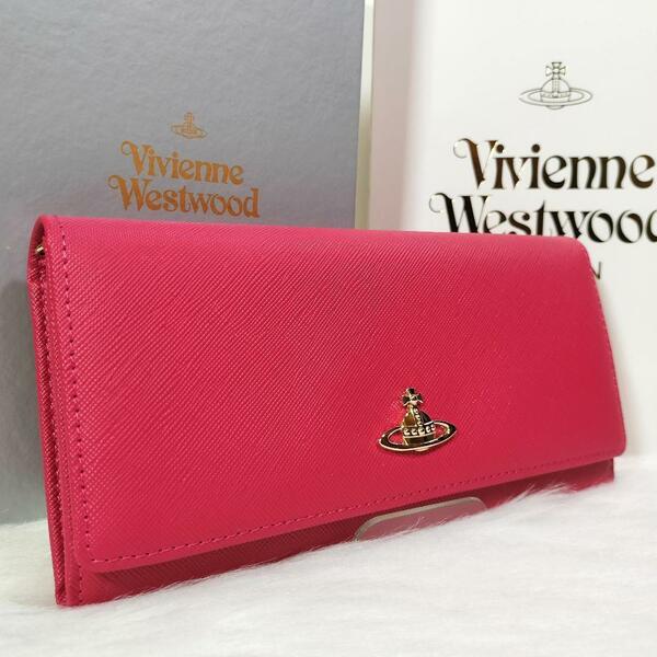 96新品 Vivienne Westwood 長財布 ピンク ラウンドファスナー