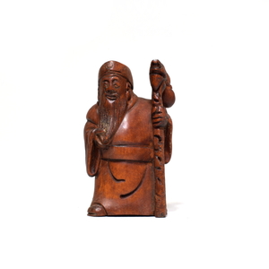 根付 福禄寿 柘植 木彫品 木製 彫刻品 黄楊 0707-14-18