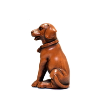 置物 犬 柘植 木彫品 木製 彫刻品 黄楊 0707-14-30_画像1