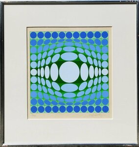 真作保証『Victor Vasarely オリジナル・リトグラフ 幾何学模様3 53/250 ヴィクトル・ヴァザルリ』直筆サイン・エディション入 額装