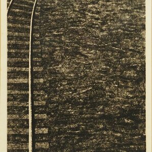 真作保証『木村茂 オリジナル銅版画 レール・A 12/30』1962年 直筆サイン・エディション入 額装の画像2