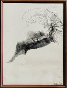Art hand Auction 真作保証『Emilio Greco 直筆ペン画 女性像 人物画 エミリオ･グレコ』1965年 額装, 絵画, 油彩, 人物画