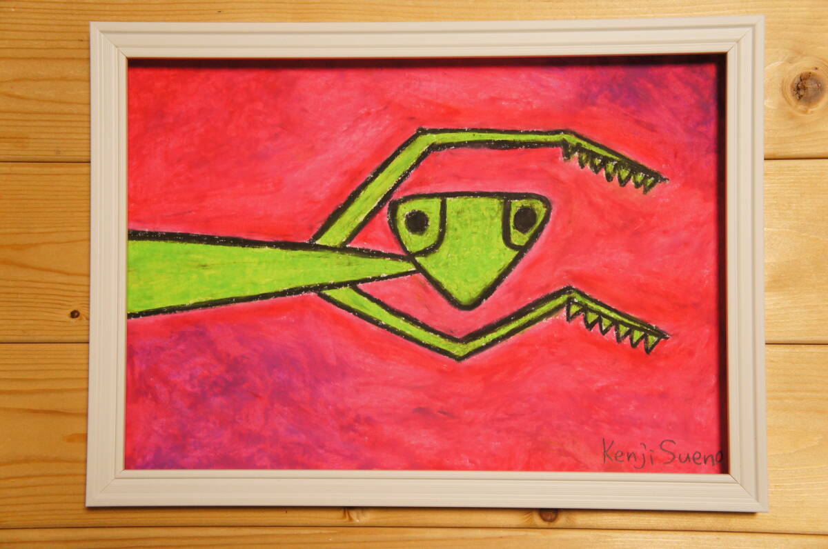 [Mantis] Hand-painted hand-painted crayon painting A4 size 712, Crayon painting, oil pastel painting, original art, Mantis, artwork, painting, pastel painting, crayon drawing