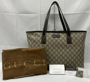 GUCCI グッチ GGスプリーム トートバッグ ハンドバッグ PVCコーティング×レザー ベージュ系 金具:シルバー系 211137・212792