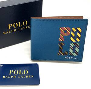 ☆ RALPH LAUREN ラルフローレン P-211RMK 二つ折り財布 牛革 日本製 小銭入れあり 箱あり ブルー系 通年